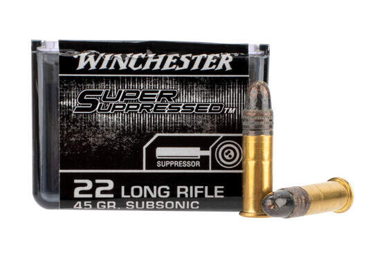 Winchester suppressed .22 LR with 45-gr round-nose bullets in 100 round boxes
